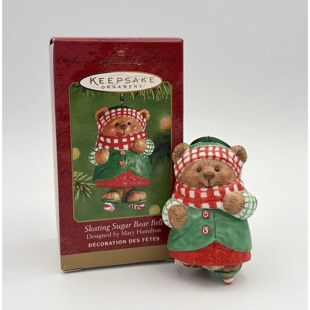 2001 Hallmark Keepsake Ornament Skating Sugar Bear Bell Porcelain QX6005 Vintage